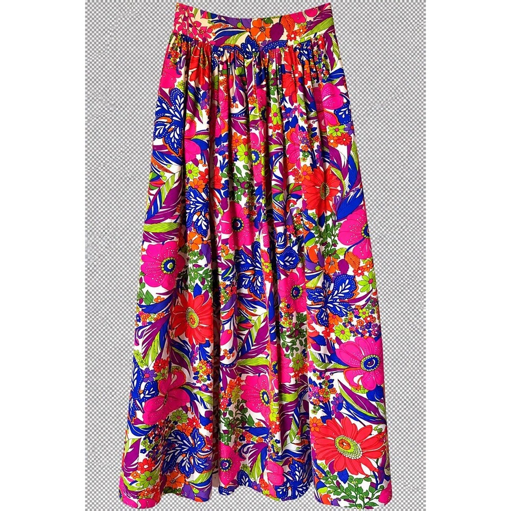 Vintage 1970s Psychedelic Neon Floral Maxi Skirt Handmade Boho size small